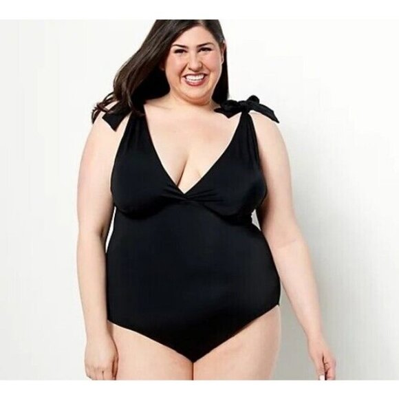 Kim Gravel x Swimsuits For All Tie Shoulder 1-Piece Suit Solid Onyx,Reg 8 - Picture 1 of 1